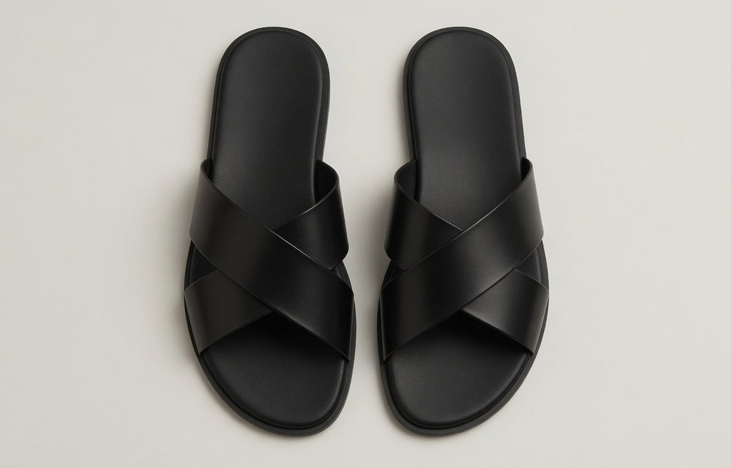 NOIR BLACK | CROSS STRAP LEATHER SANDAL