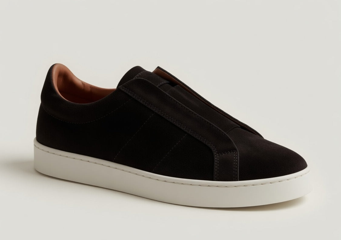 PECKHAM BLACK | SUEDE LEATHER MID RISE SNEAKER
