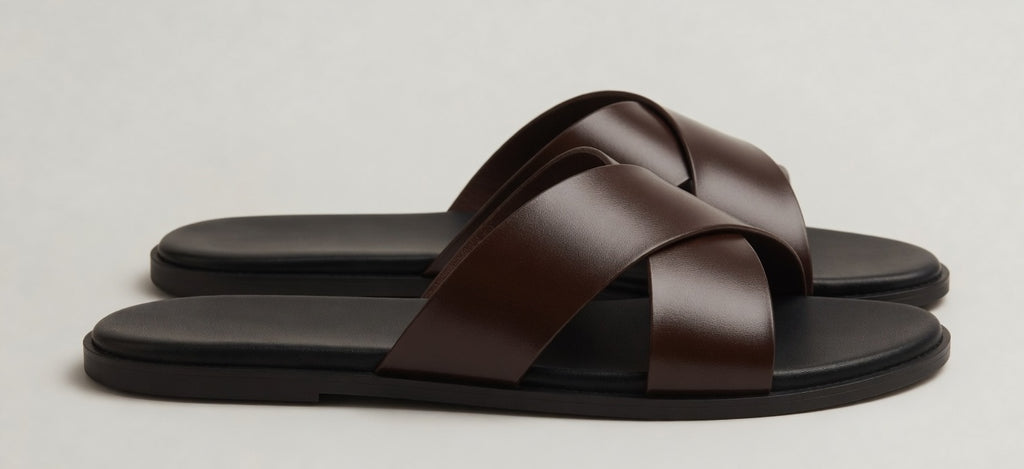NOIR BROWN | CROSS STRAP LEATHER SANDAL