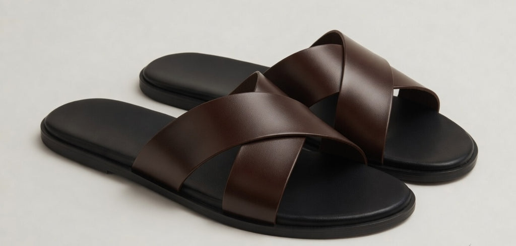 NOIR BROWN | CROSS STRAP LEATHER SANDAL
