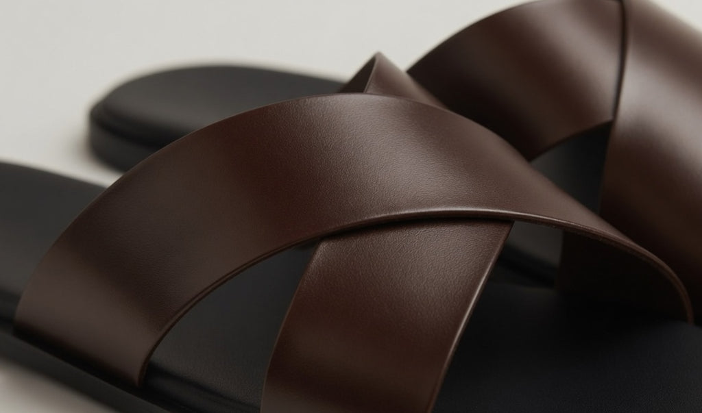 NOIR BROWN | CROSS STRAP LEATHER SANDAL