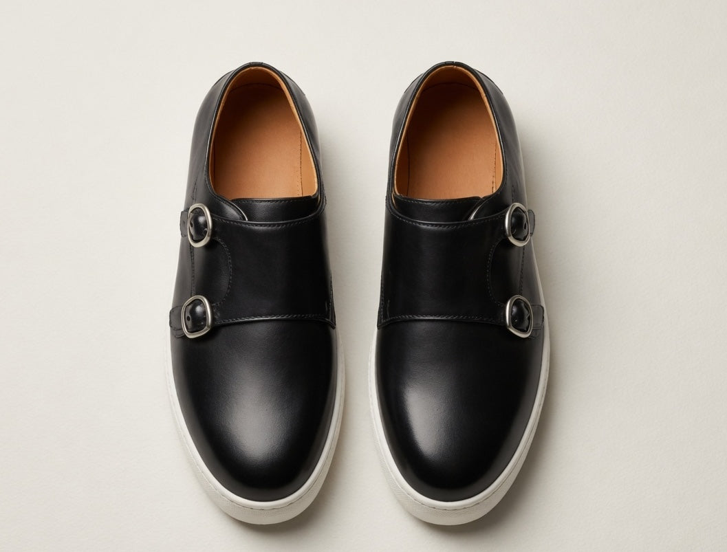 ENVOY BLACK | DOUBLE BUCKLE LEATHER MONK