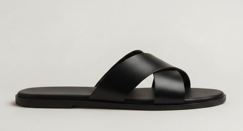 NOIR BLACK | CROSS STRAP LEATHER SANDAL