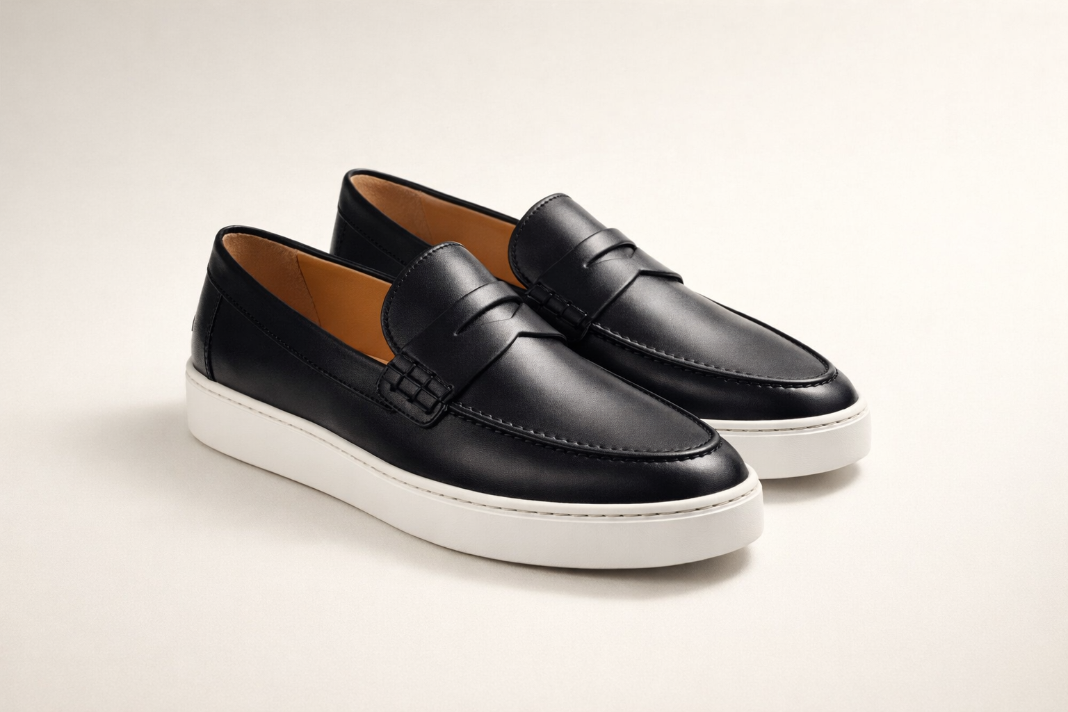 FUSO BLACK / WHITE | LEATHER PENNY LOAFER