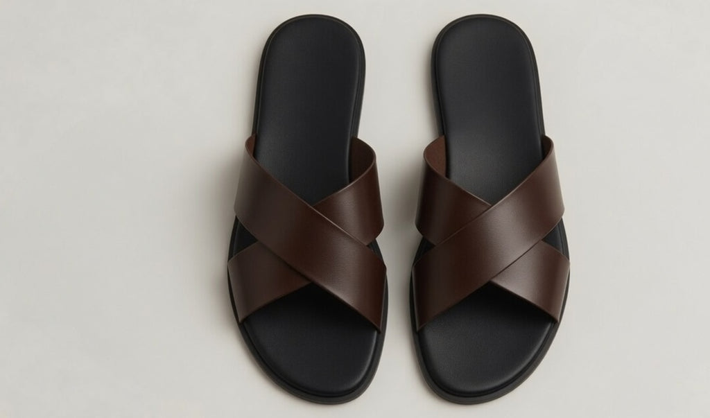 NOIR BROWN | CROSS STRAP LEATHER SANDAL