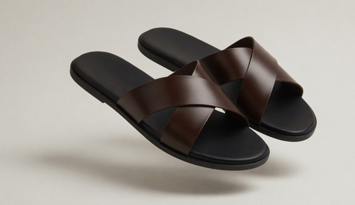 NOIR BROWN | CROSS STRAP LEATHER SANDAL
