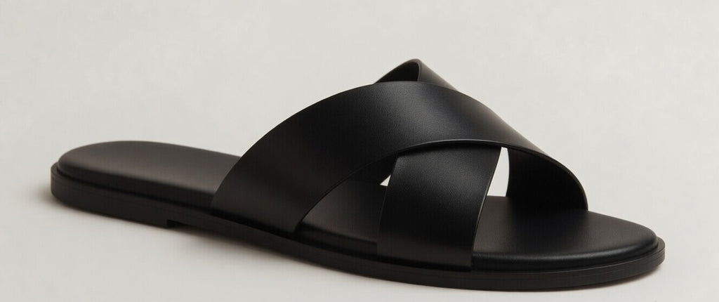 NOIR BLACK | CROSS STRAP LEATHER SANDAL
